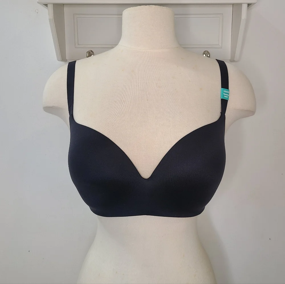 Tommy John Second Skin Comfort Lightly Lined Wireless Demi Bra Black 32DDD NWT